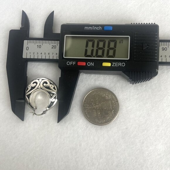 Sterling Silver 925 1" Scrollwork Bali Style Chunky Hoop Earrings Hinged Post - Picture 15 of 16